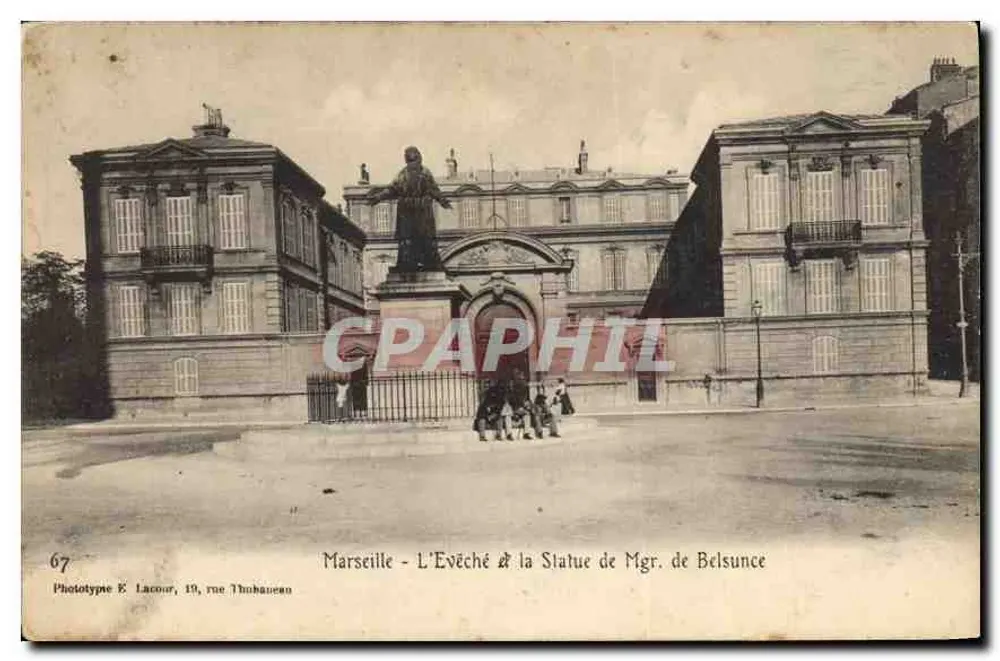 Marselha - O Bispo & a Estátua do Monsenhor de Belsunce — Fototipo E. Lacour, 19, rue Thubaneeen - Frente