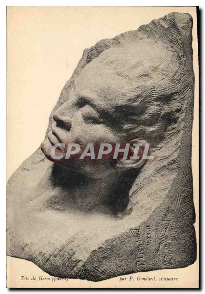 Kopf eines Helden (Stein) — Skulptur von P. Gondard, Bildhauer — Phototypie P. Bélial, Marseille - Vorderseite