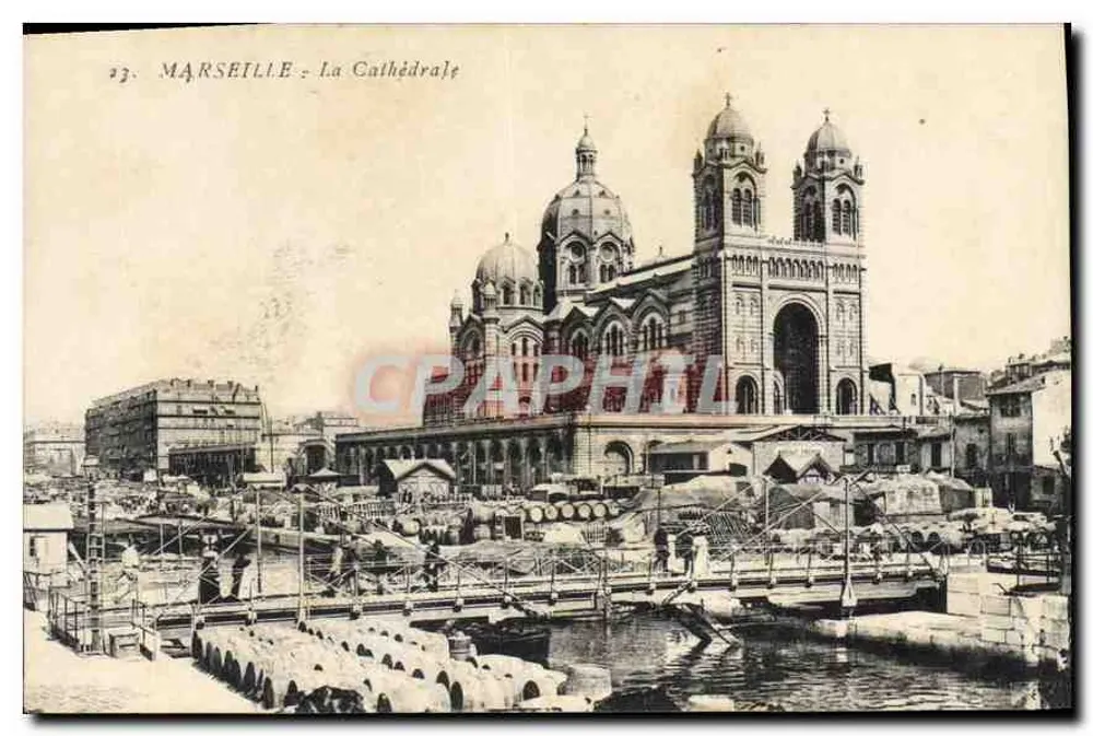 Marseille - A Catedral — vista do porto — editor Dock de la Carte Postale, n°23 - Frente
