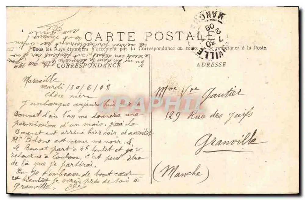 Marseille - La Jetée par un jour de Mistral — Verlag: Phototypie de Marseille, n° 2503 - Rückseite