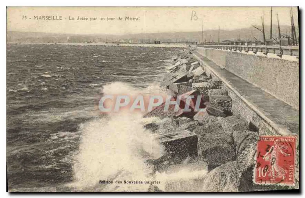 Marseille — La Jetée an einem Tag mit Mistral — Ausgabe von Nouvelles Galeries - Vorderseite