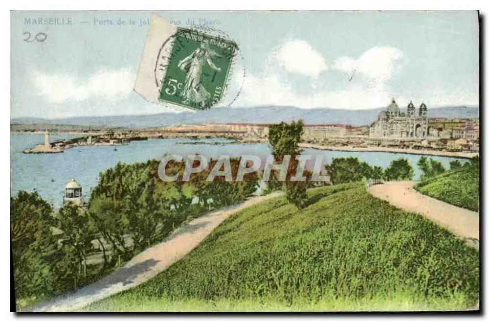 Marseille — Hafen von Joliette vom Pharo aus gesehen — Héliochrom-Karten, Druck von Moullot - Vorderseite