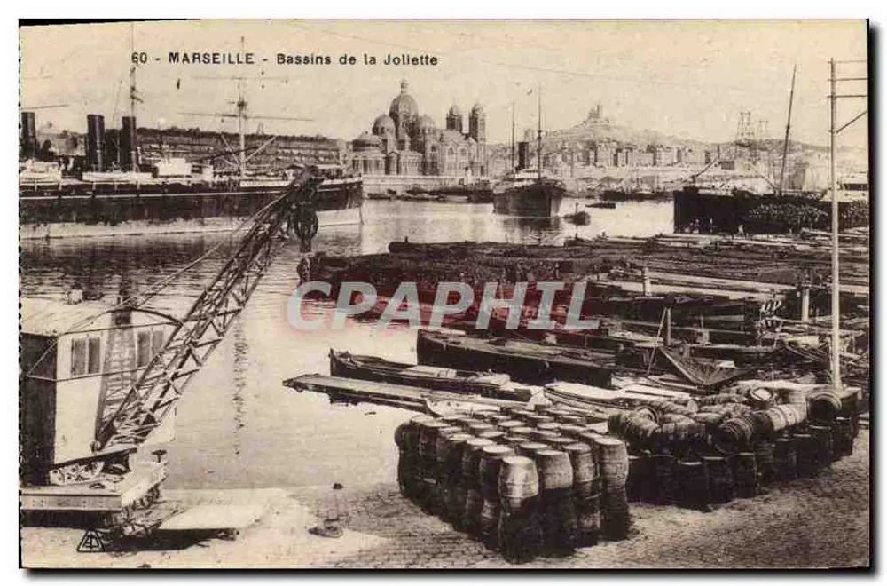 Marseille - Bassins de la Joliette — Hafenansicht mit Kränen und Fässern — unbekannter Verlag, Nr. 60 - Vorderseite