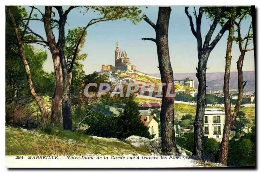 Marseille — Blick auf Notre-Dame de la Garde durch die Kiefern — Nr. 294 - Vorderseite
