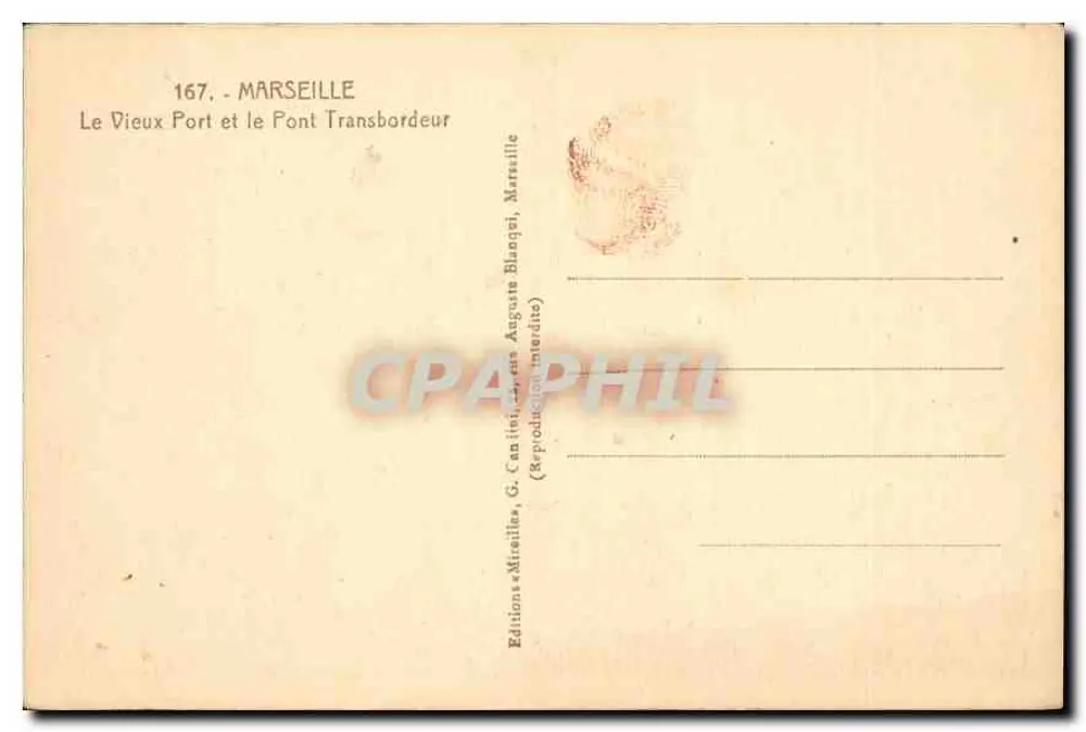 Marseille — Ansicht des alten Hafens und der Transbordeur-Brücke — Éditions Mireille - Rückseite