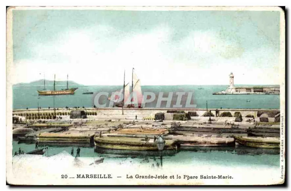 Marseille — La Grande-Jetée und der Leuchtturm Sainte-Marie — Ausgabe C. Marlière, Marseille - Vorderseite
