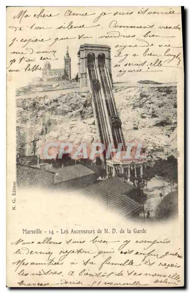Marseille - Die Aufzüge der Notre-Dame-de-la-Garde — Verlag N.G. - Vorderseite