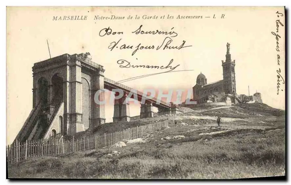 Marseille — Ansicht der Basilika Notre-Dame de la Garde und der Aufzüge — L. R. - Vorderseite