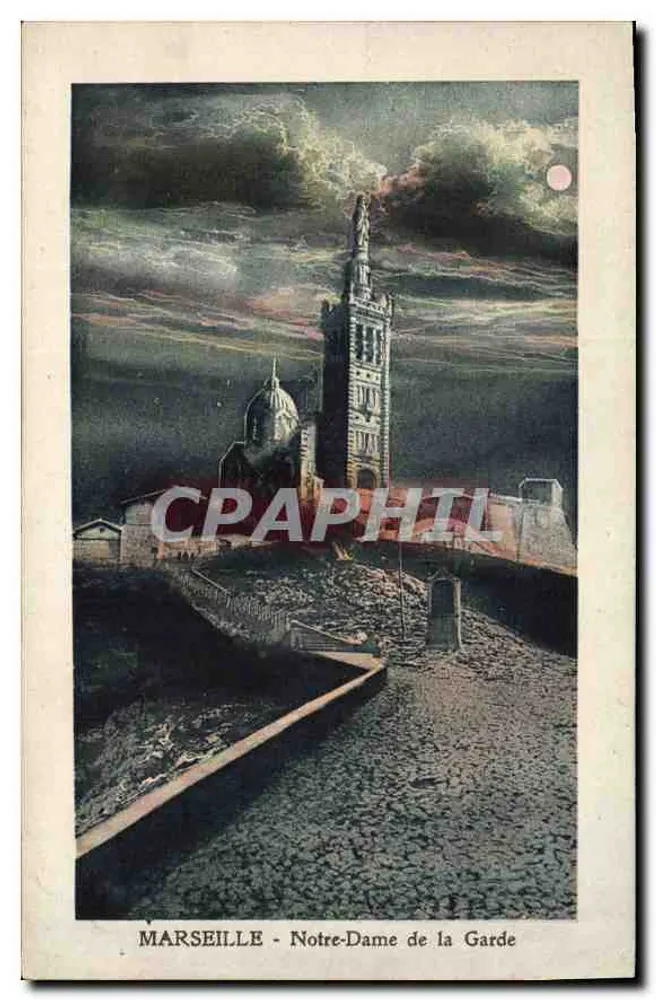 Marselha - Nossa Senhora da Guarda — vista noturna sob a lua, editor G. Gandini - Frente