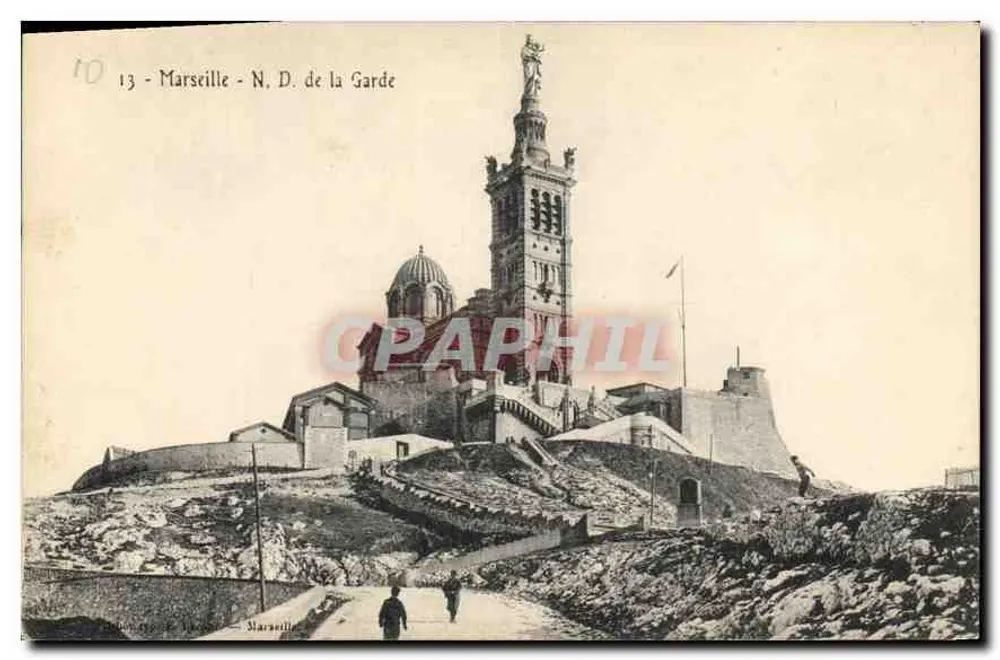 Marselha - Nossa Senhora da Guarda — vista da basílica e da estátua — editor Marseille, n°13 - Frente