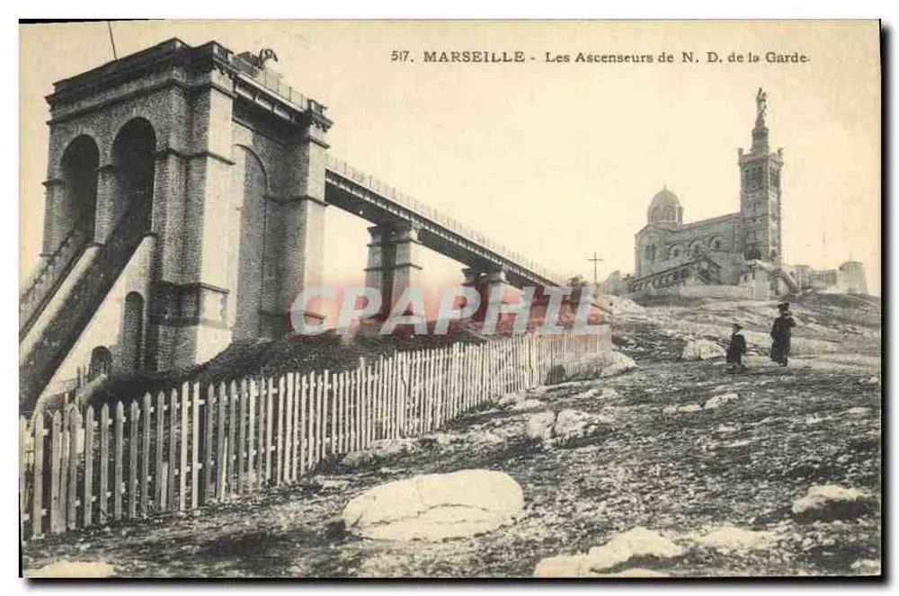 Marseille - Os Elevadores de N.D. de la Garde — Ateliers de Phototypie Guenda, n°517 - Frente
