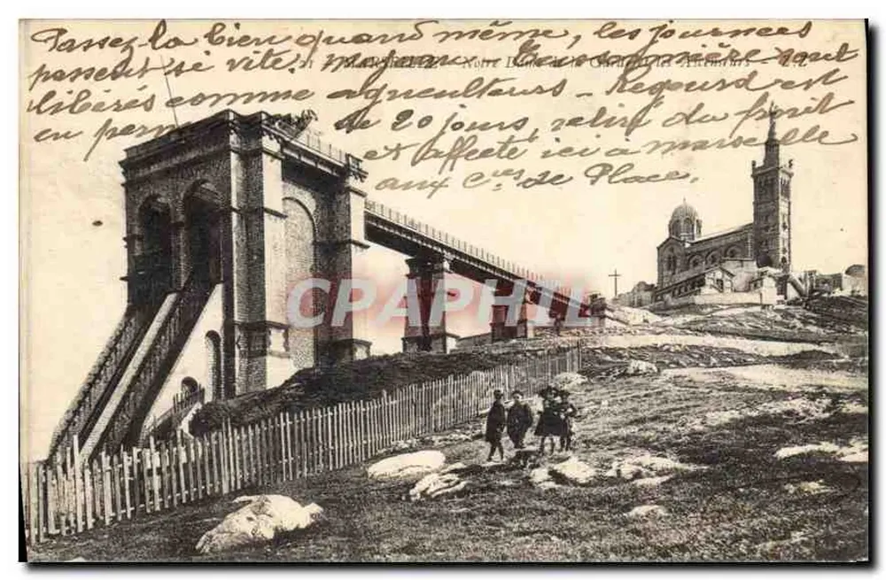 Hängbrücke in Nîmes — Blick mit Kirche im Hintergrund — Verlag unbekannt - Vorderseite