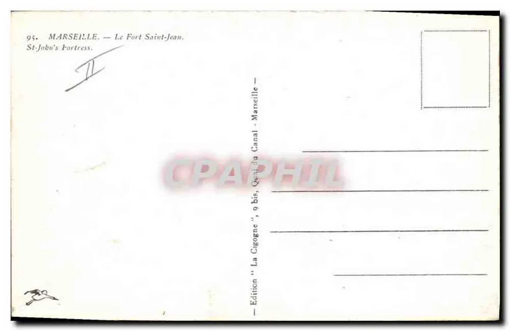 Marselha — O Forte Saint-Jean — Canal — Edição 'La Cigogne', 9 bis - Verso