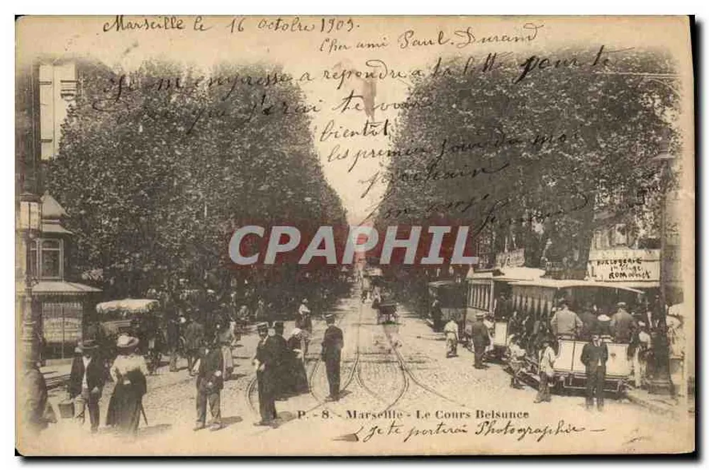 Marseille - O Cours Belsunce — vista de rua com trêmio — P. 8 — Fotografia - Frente