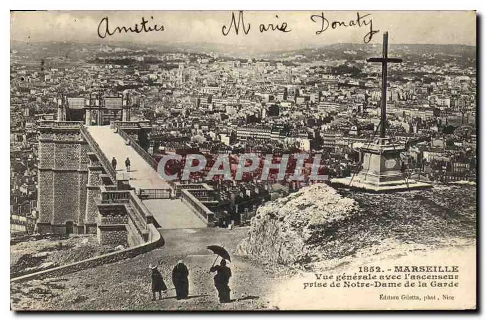 Allgemeiner Blick auf Marseille mit dem Aufzug von Notre-Dame de la Garde — Edition Giletta, Foto von Nice, Nr. 1852 - Vorderseite