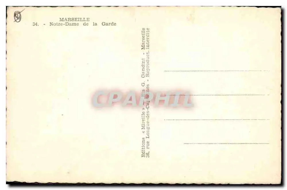 Nossa Senhora da Guarda — Marselha — Edições G. Gandini - Verso