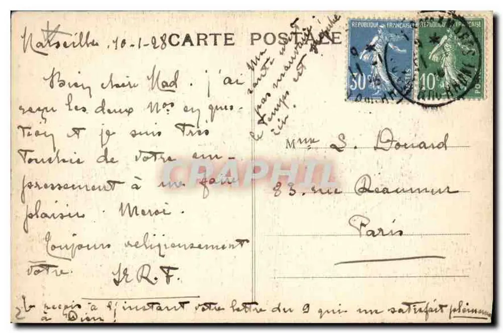 Marseille - Notre-Dame de la Garde — Kolossale Statue (9 m. 75) über der Turm (45 m.) — Sonderausgabe der Philatelie - Rückseite