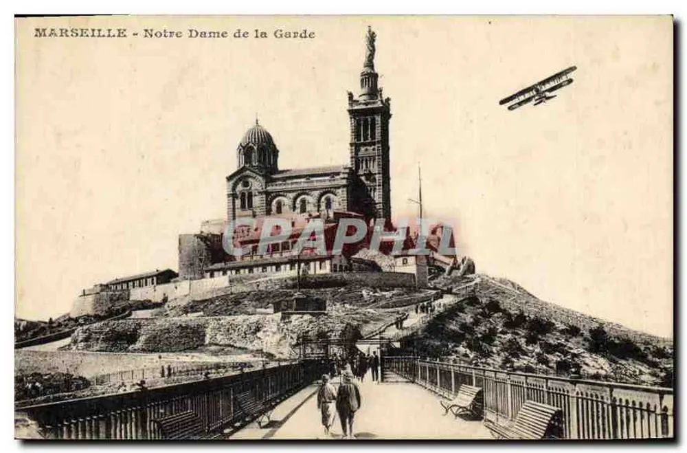 Marseille - Notre Dame de la Garde — Ansicht mit Flugzeug in der Luft - Vorderseite