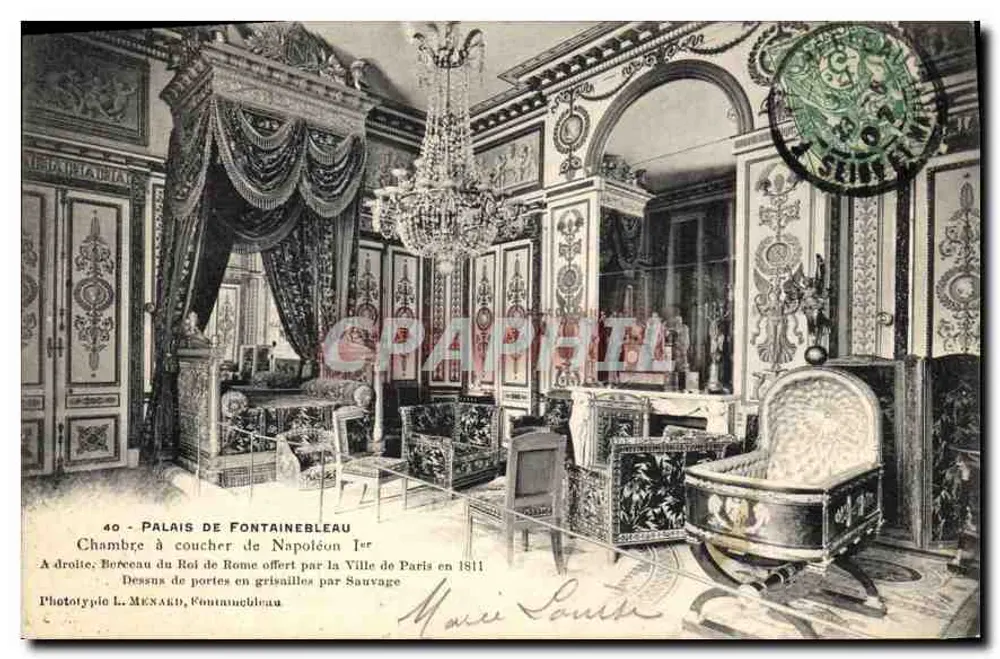 Schloss Fontainebleau — Schlafzimmer von Napoleon I. — Phototypie L. MENARD, Fontainebleau - Vorderseite