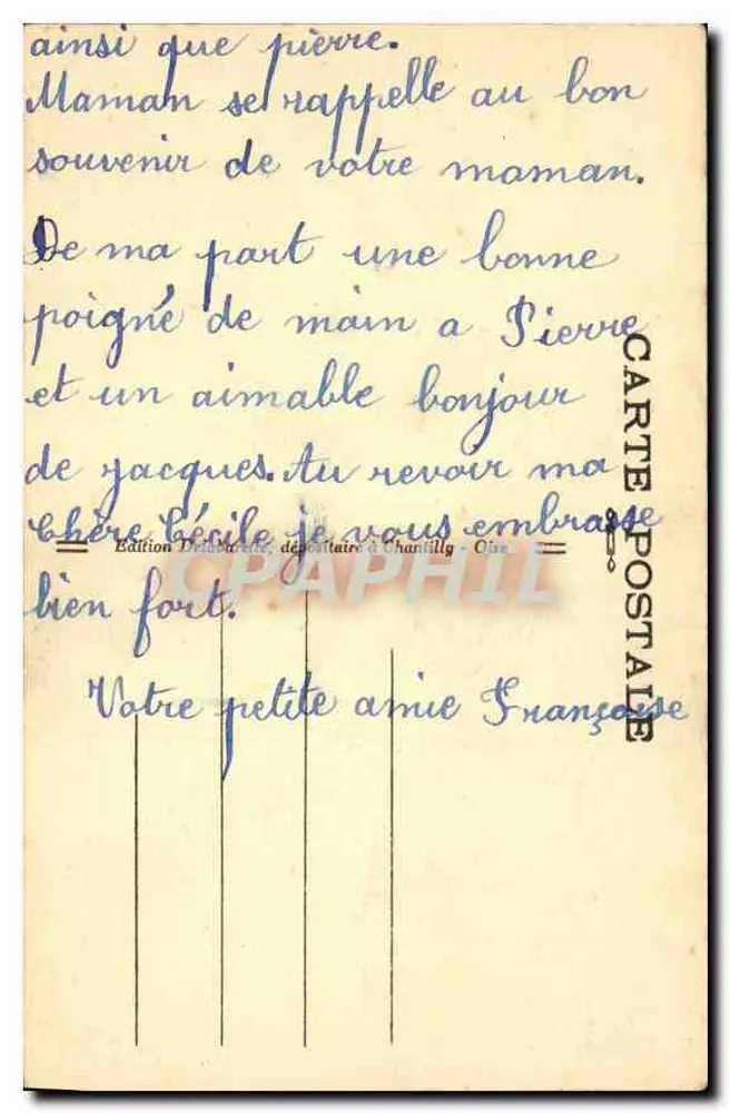 Castelo de CHANTILLY — Grande Avenida — Edição Delabarre - Verso