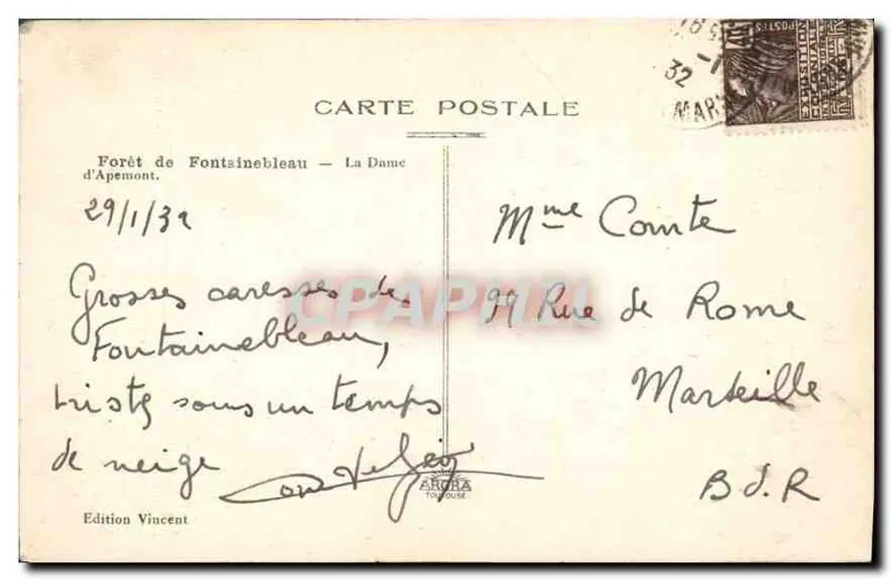 Floresta de Fontainebleau — A Senhora de Apemont — Edição Vincent - Verso
