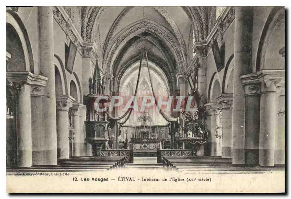 ÉTIVAL - Interior da Igreja (século xvîe) — Les Vosges — editor Guény, Saint-Dié - Frente