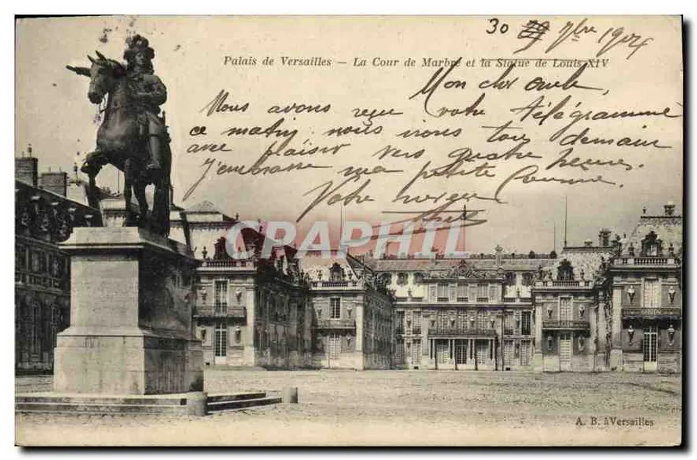 Schloss Versailles — Der Marmorkorridor und die Statue Ludwigs XIV. — A. B. in Versailles - Vorderseite