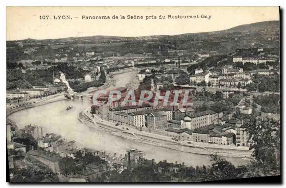 LYON — Panorama der Saône vom Restaurant Gay — Verlag: De M. Bazare, Lyon - Vorderseite