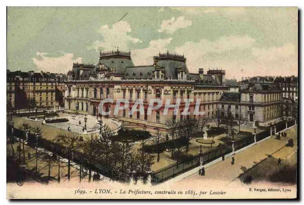 LYON - A Prefeitura, construída em 1885, por Louvier — S. Farges, editor, Lyon, n° 5699 - Frente