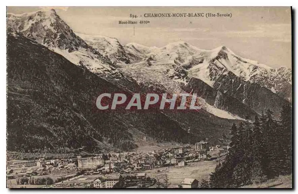 Chamonix-Mont-Blanc — vista panorâmica com o Mont-Blanc no fundo — L. Farez, editor (Haute-Savoie) n° 894 - Frente