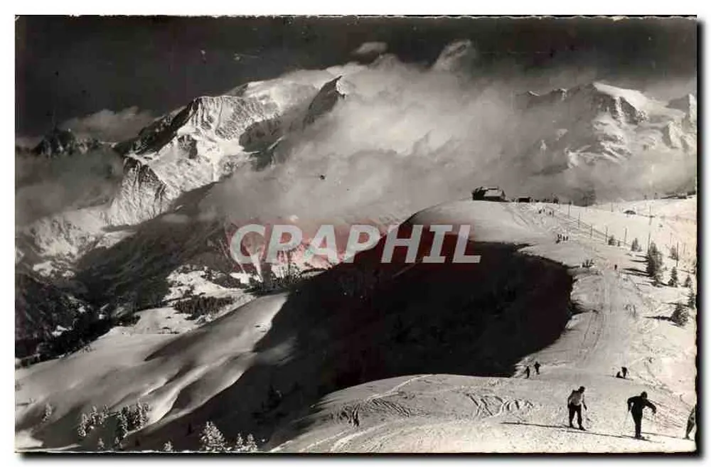 Mont Blanc — zimowy widok z narciarzami — Cliché International, nr 1.298 - Awers