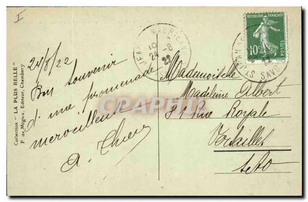 Massiv des Mont-Blanc — Séracs du Géant und die Aiguilles Rouges — F. de Migreu, Verleger - Rückseite