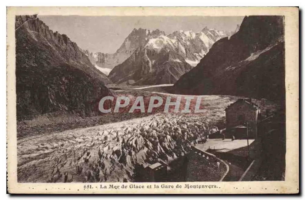 Die Mer de Glace und die Station Montenvers — Nr. 651 — L. Morand, Foto und Lithografie Chamonix-Mont-Blanc - Vorderseite