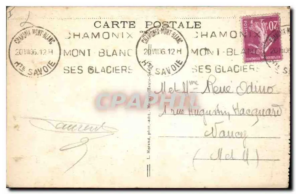 Die Mer de Glace und die Station Montenvers — Nr. 651 — L. Morand, Foto und Lithografie Chamonix-Mont-Blanc - Rückseite