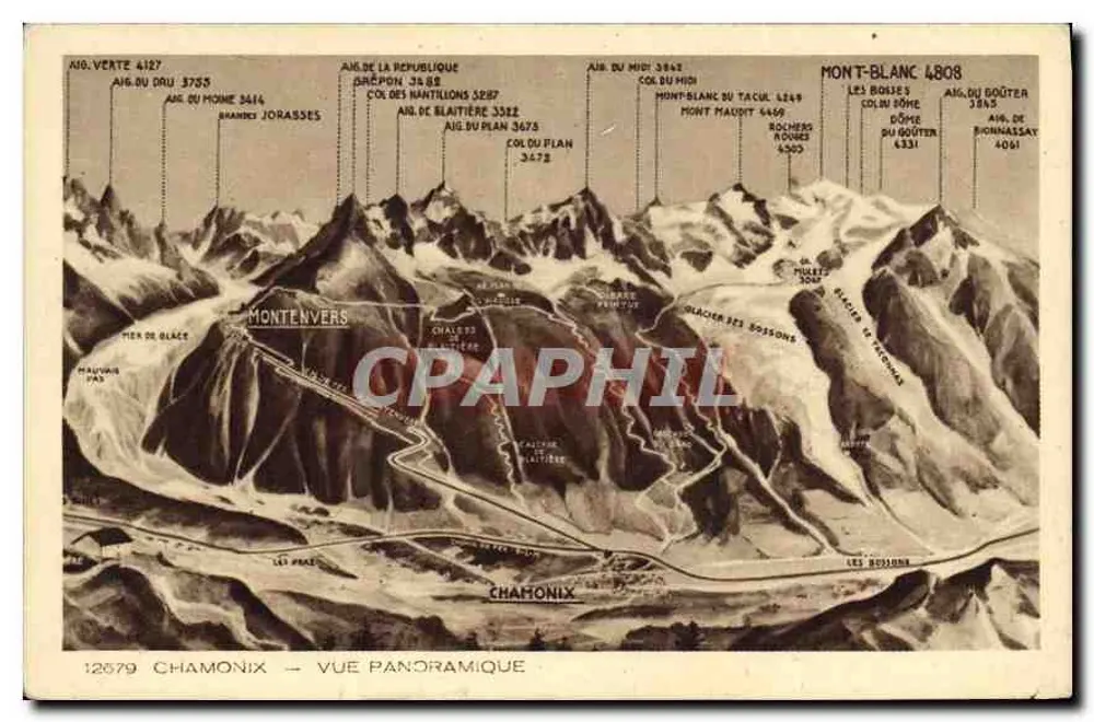 Chamonix — Vista panorâmica — Coleção Les Deux Savoies, editada por Braun & Cie, Imp.-Edit. Nathouse-Durmach - Frente