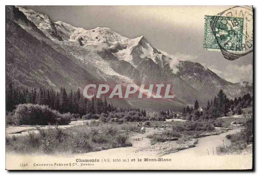 Chamonix (Alt. 1050 m) e o Mont-Blanc — Channaux Frères & Co., Genebra, n° 5148 - Frente