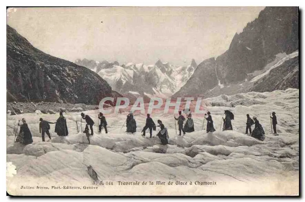 Traversée de la Mer de Glace à Chamonix — Julien Frécos, Phot.-Éditeurs, Genève, n° 544 - Frente