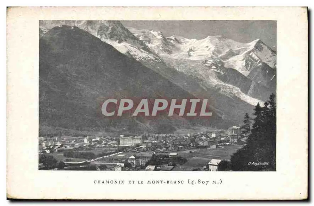 Chamonix i Mont-Blanc (4.807 m.) — pejzaż panoramiczny — Cl. Aug. Couttet - Awers