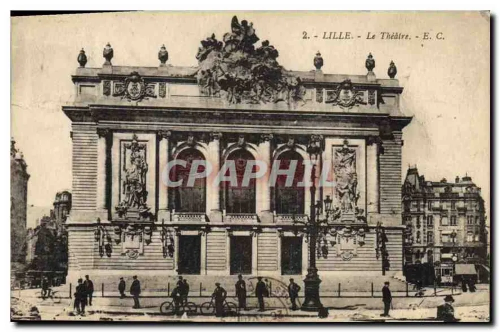 Lille - Le Théâtre — façade ornée de sculptures et de pilastres — E. C. n°2 - Frente
