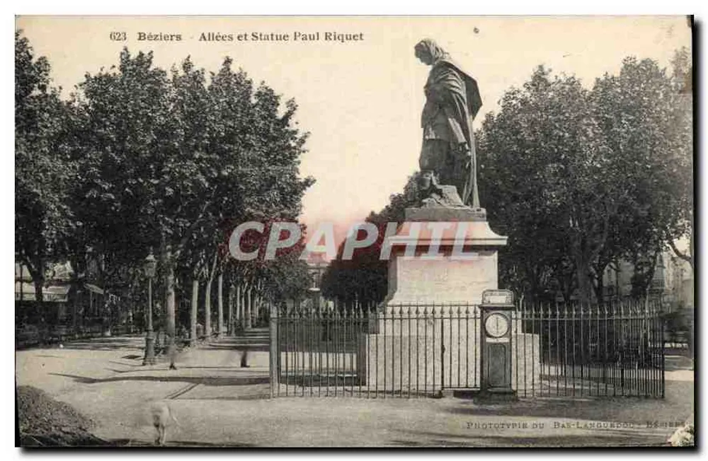 Béziers - Alleen und Statue von Paul Riquet — Phototypie du Bar-Languedoc, n°623 - Vorderseite