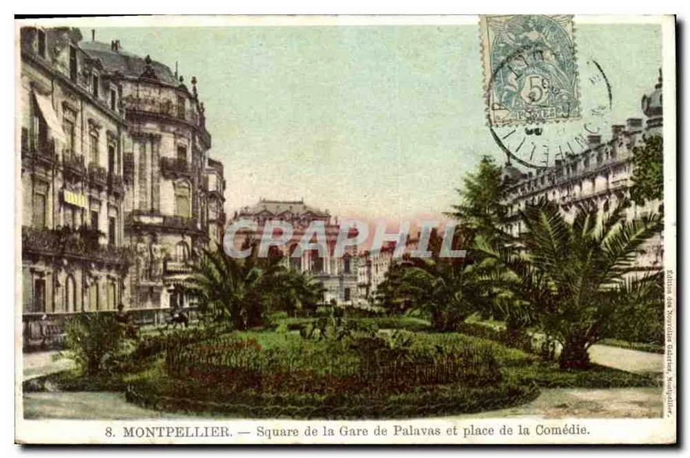 Montpellier — Square de la Gare de Palavas und Place de la Comédie — Ausgabe der Nouvelles Galeries Montpellier - Vorderseite