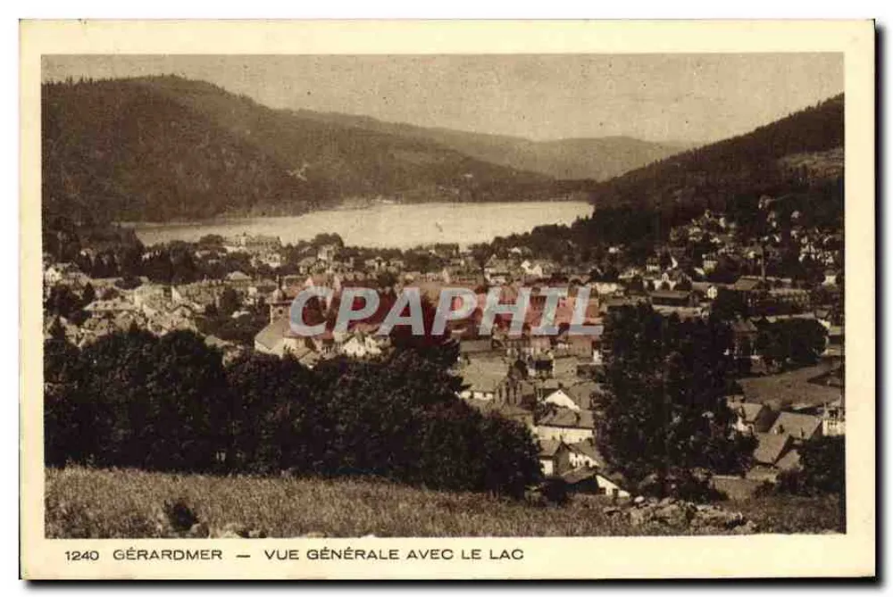 Gérardmer — Vista geral com o lago — Bilhete postal antigo n°1240 - Frente