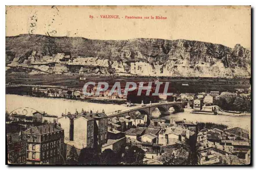 Valence - Panorama sobre o Ródano — Bilhete postal antigo n°89, editor não visível - Frente