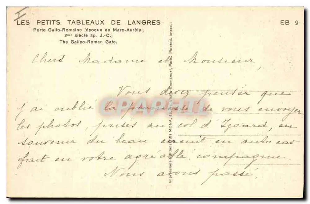 Gallo-Römische Pforte — Langres — Verlag Mona, Nr. EB.9 - Rückseite