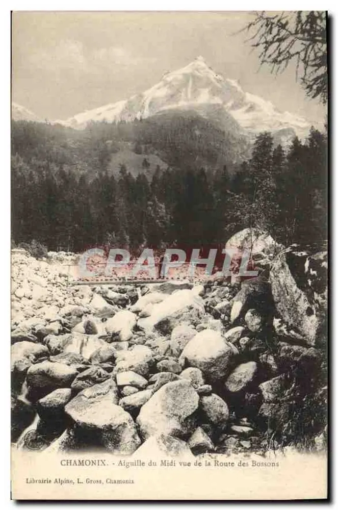 Chamonix - Aiguille du Midi von der Route des Bossons aus gesehen — Alpine Buchhandlung, L. Gross, Chamonix - Vorderseite