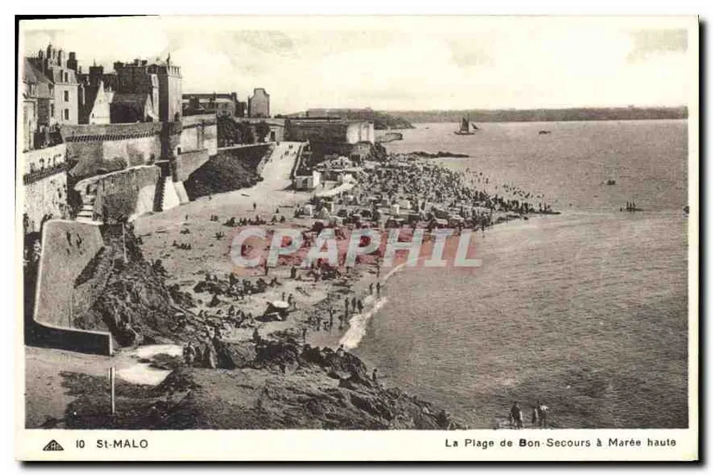 St-Malo — Ansicht der Plage de Bon-Secours bei Flut — CH DES ARTS PHOTOMÉCANIQUES - STRASBOURG-SCHLITZHEIM - Vorderseite