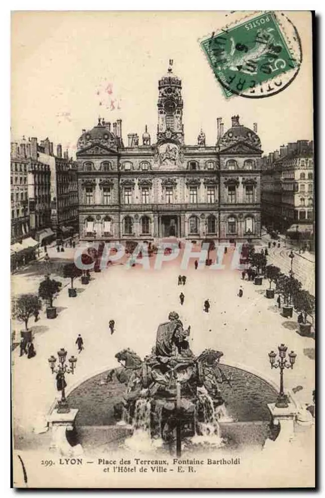 LYON — Place des Terreaux, Fontaine Bartholdi und Rathaus — E. R. n°299 - Vorderseite