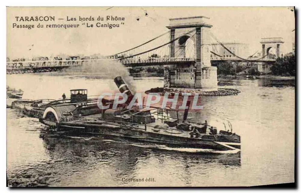 Tarascon — Die Ufer des Rhônes — Passage des Schlepper "Le Canigou" — Verlag Cournand - Vorderseite