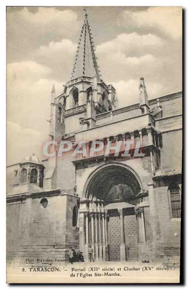 Tarascon — Portal (11. Jahrhundert) und Turm (15. Jahrhundert) der Kirche Ste-Marthe — Foto. Blanchie, Tarascon, n°8 - Vorderseite
