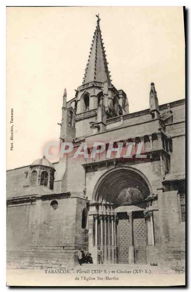 Tarascon — Portal (12. Jh.) und Turm (15. Jh.) der Kirche Ste-Marthe — Fot. Blanchin, Tarascon - Vorderseite